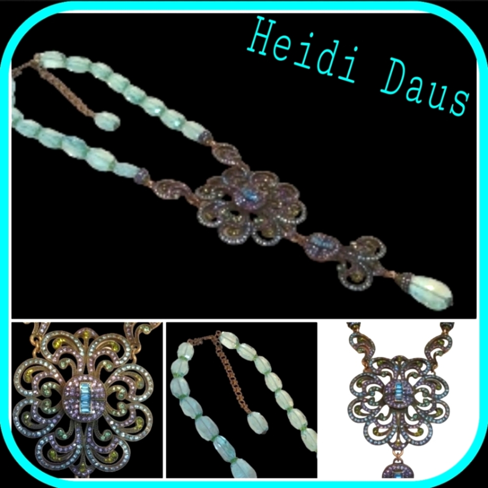 Heidi Daus Swarovski Crystal,Blue Bead Vintage Necklace, RARE